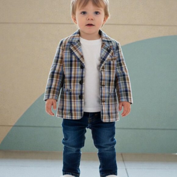Baby Gap Fully Lined Multicolour Plaid Blazer 100% Cotton 18-24 Months - Picture 1 of 10